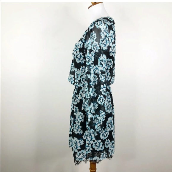 WHBM Floral Chiffon Dress Lace Hem Sz 0 Blouson Style - Picture 7 of 12